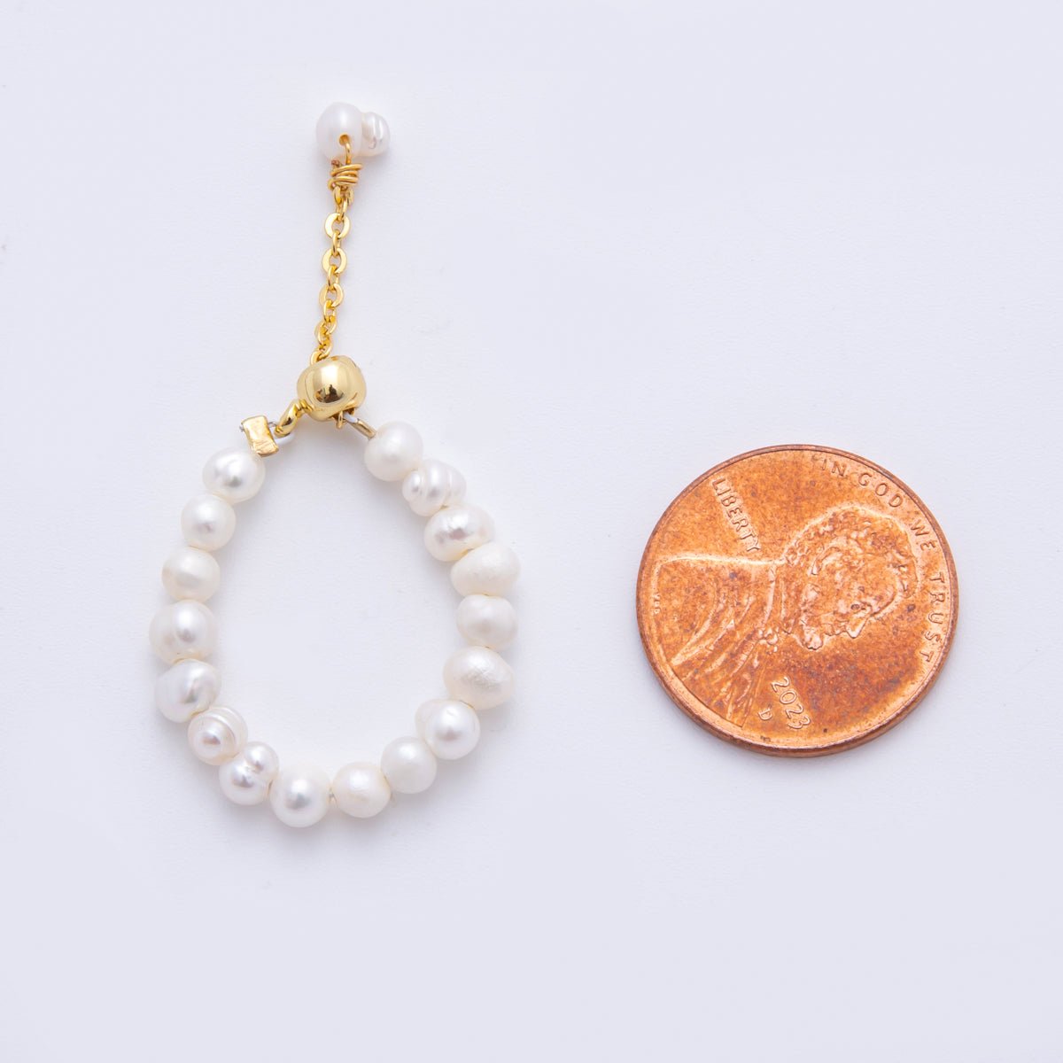 18K Gold Filled White Freshwater Pearl Handmade Adjustable Slider Stretch Ring | O054 - DLUXCA