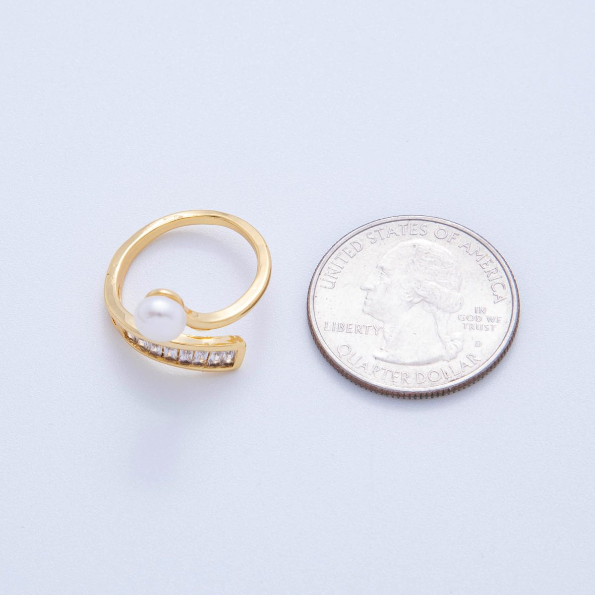 18K Gold Filled White, Pink Shell Pearl Baguette Curved Band Ring | O2027 O2028 - DLUXCA