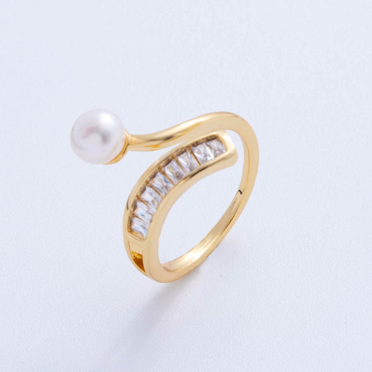18K Gold Filled White, Pink Shell Pearl Baguette Curved Band Ring | O2027 O2028 - DLUXCA