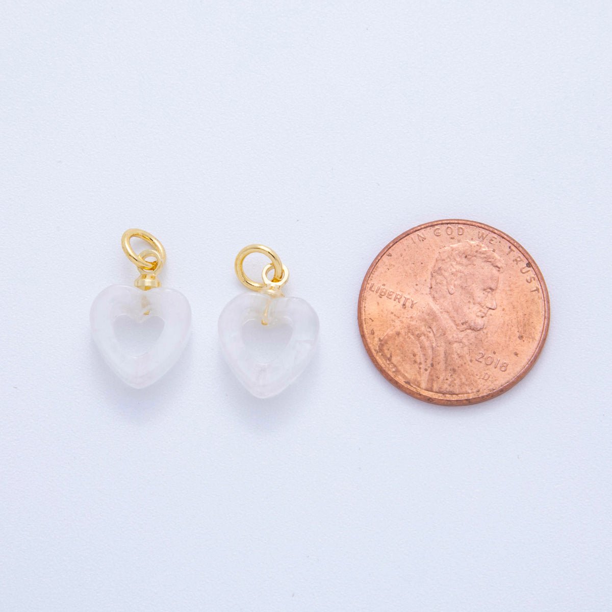 18K Gold Filled White Quartz Gemstone Heart Charm | AG294 - DLUXCA