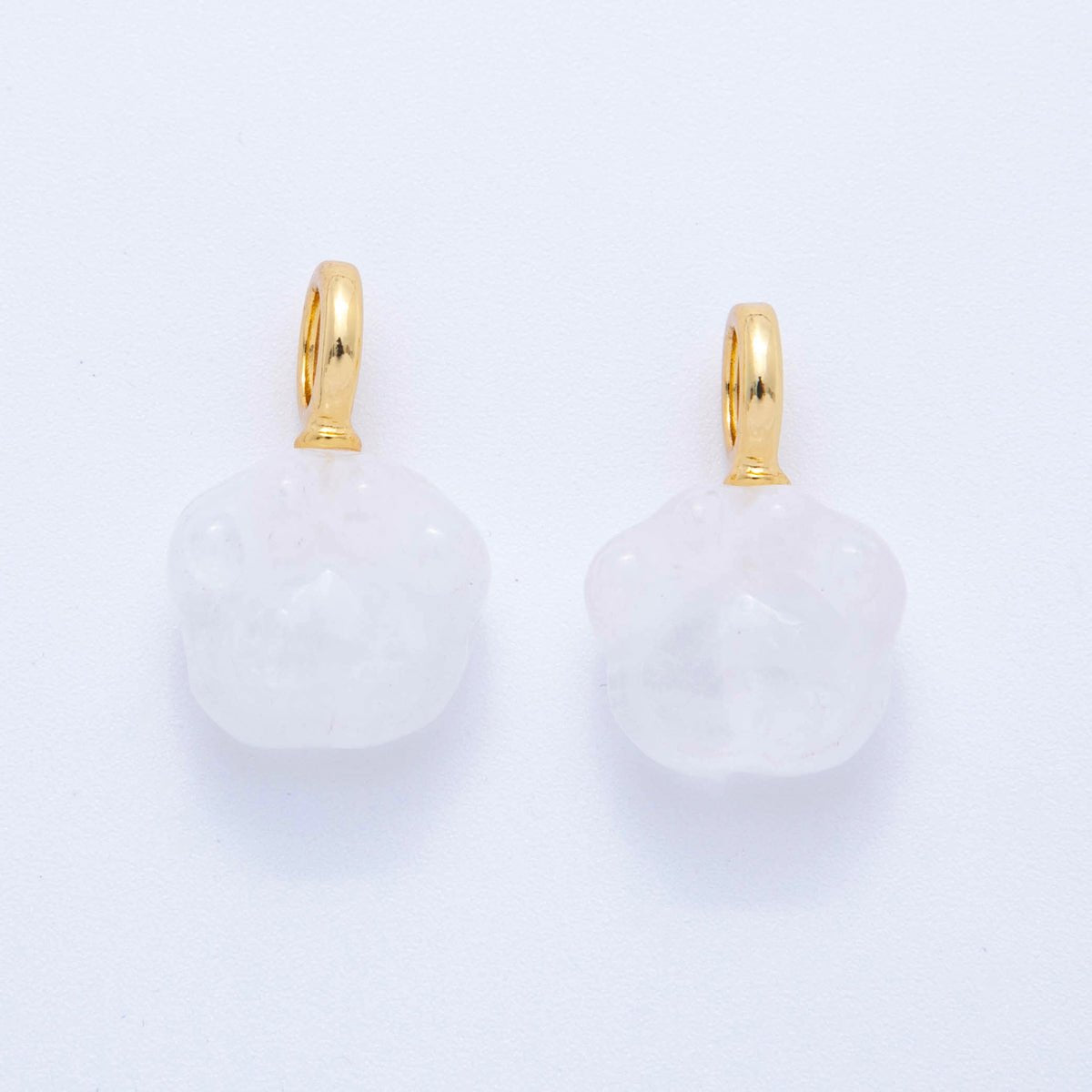 18K Gold Filled White Quartz, Red Carnelian Paw Print Gemstone Drop Pendant | AF389 - DLUXCA