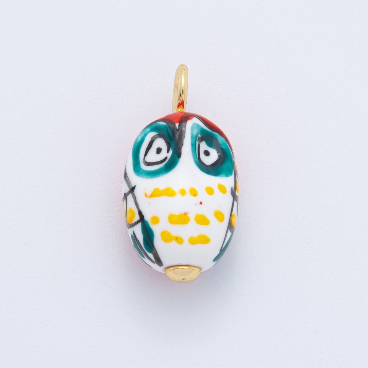 18K Gold Filled White, Red,Yellow, Blue Owl Bird Animal Ceramic Drop Pendant | AF696 AF697 - DLUXCA