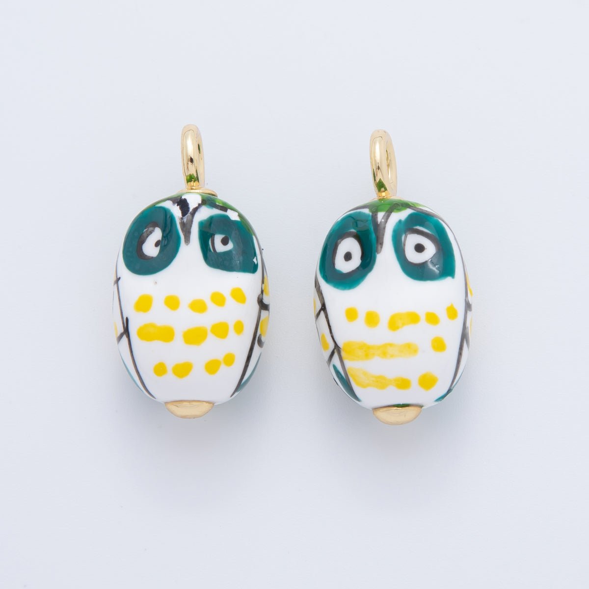 18K Gold Filled White, Red,Yellow, Blue Owl Bird Animal Ceramic Drop Pendant | AF696 AF697 - DLUXCA