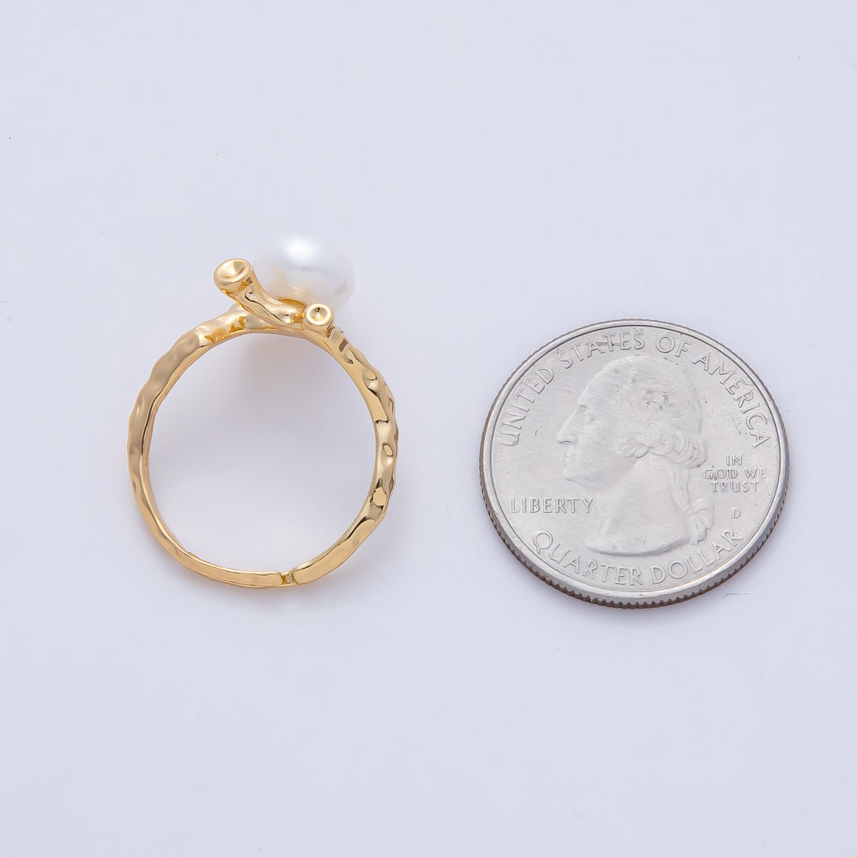 18K Gold Filled White Shell Pearl Hammered Statement Branch Ring | O790 - DLUXCA
