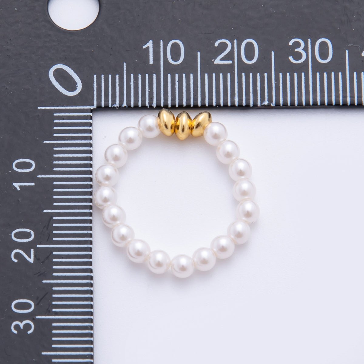 18K Gold Filled White Shell Pearl Rondelle Bead Stretch Ring | O045 - DLUXCA
