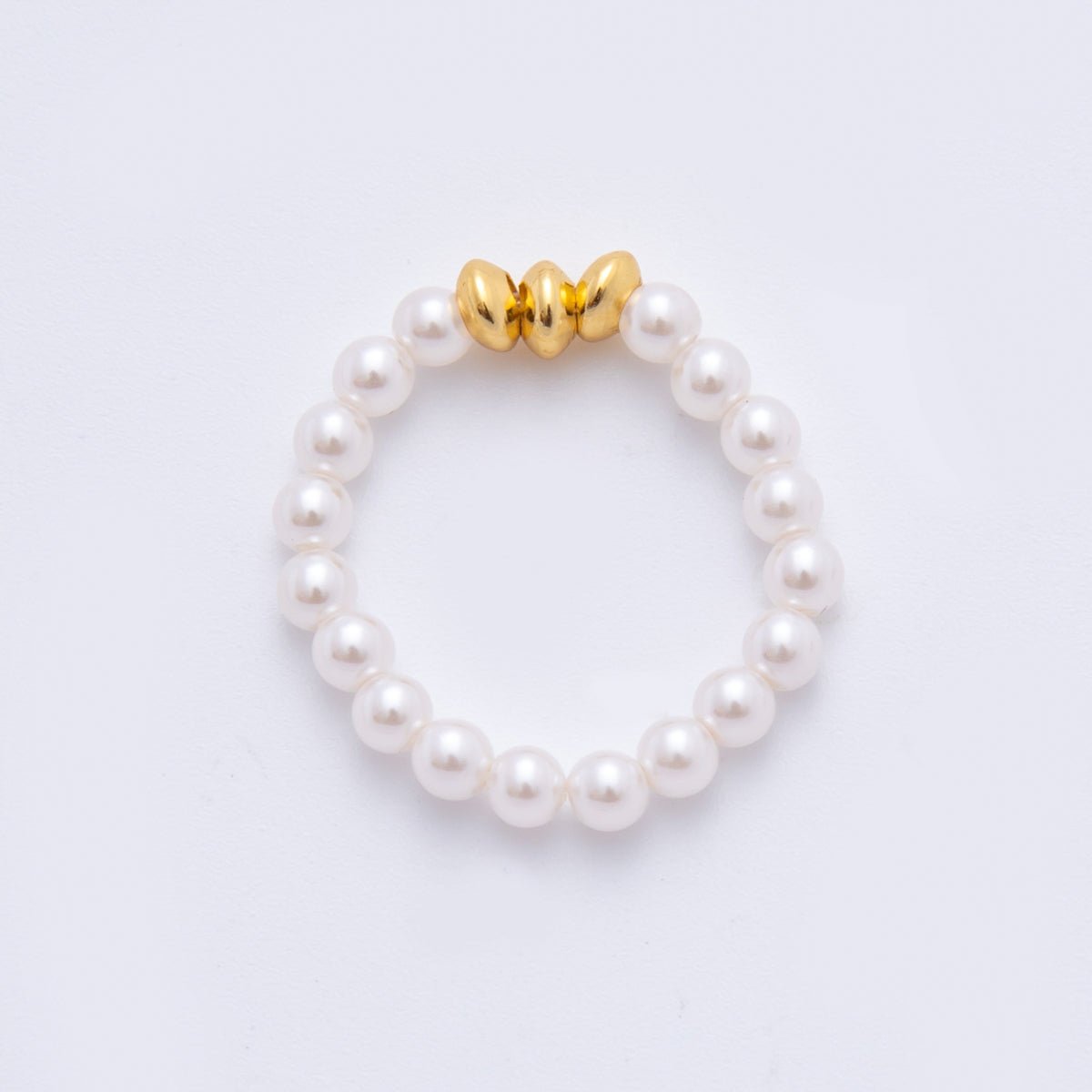18K Gold Filled White Shell Pearl Rondelle Bead Stretch Ring | O045 - DLUXCA