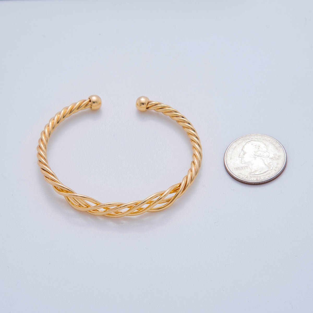 18K Gold Filled Woven Croissant Twisted Rope Cuff Bracelet | WA - 3290 - DLUXCA