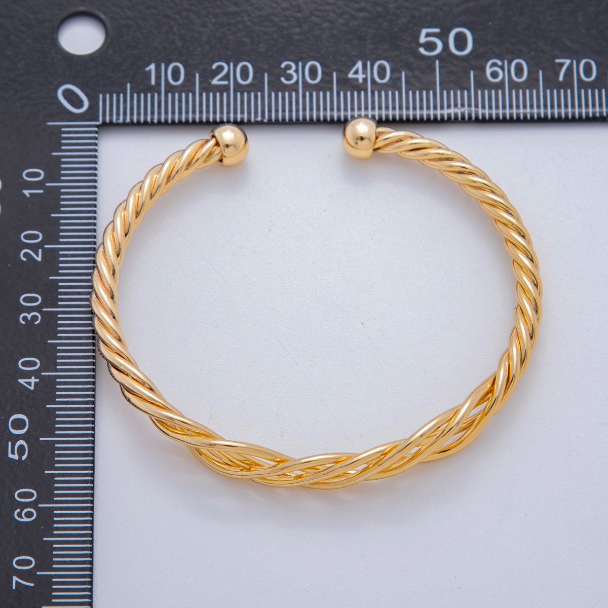 18K Gold Filled Woven Croissant Twisted Rope Cuff Bracelet | WA - 3290 - DLUXCA