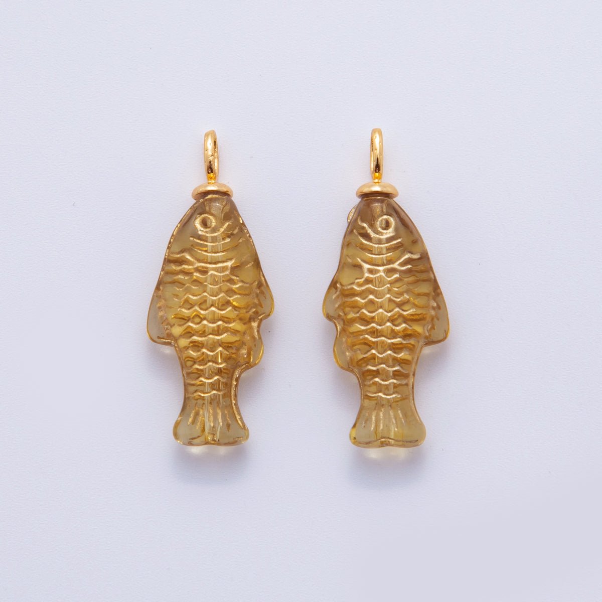 18K Gold Filled Yellow Acrylic Multidimensional 3D Fish Drop Charm | AF297 - DLUXCA