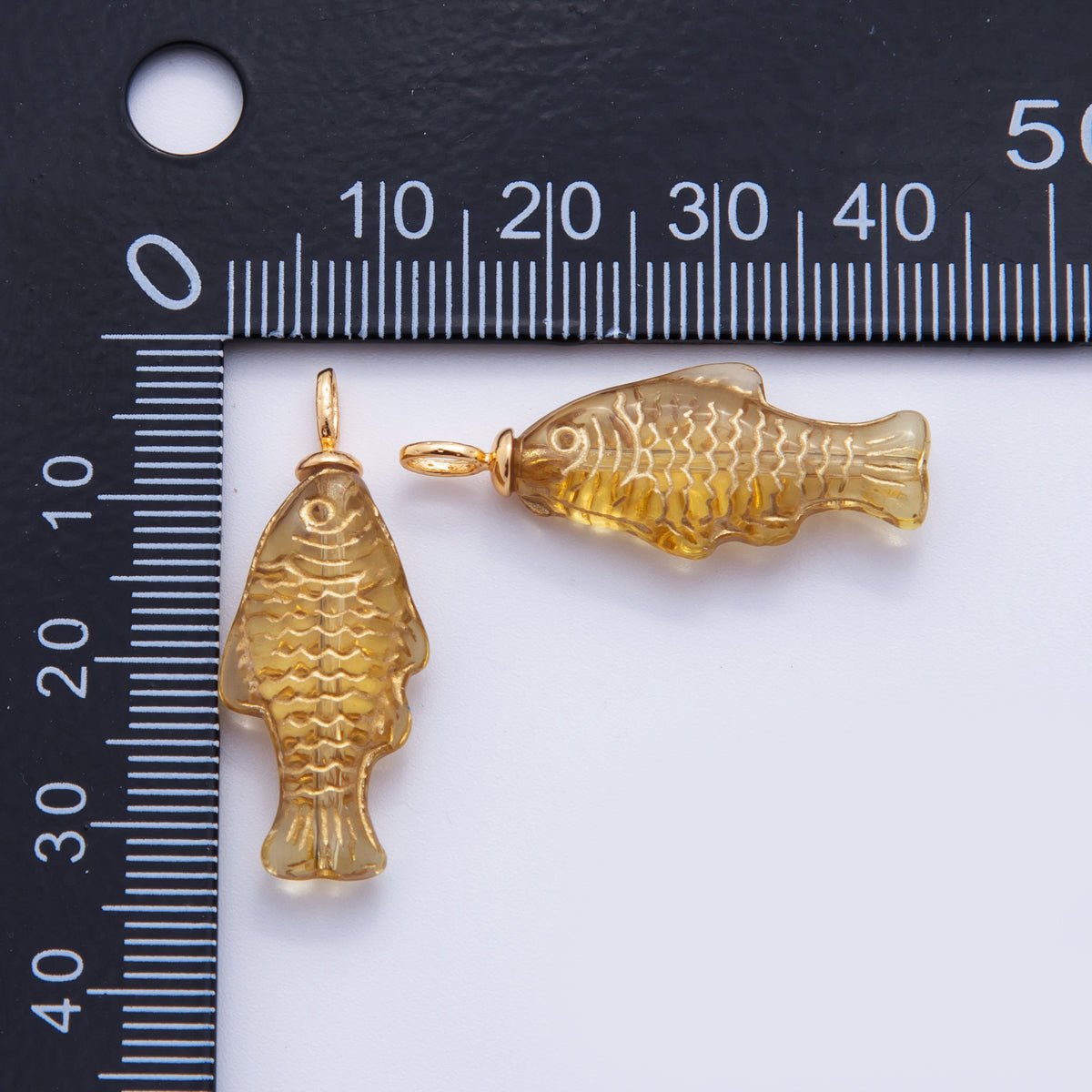 18K Gold Filled Yellow Acrylic Multidimensional 3D Fish Drop Charm | AF297 - DLUXCA