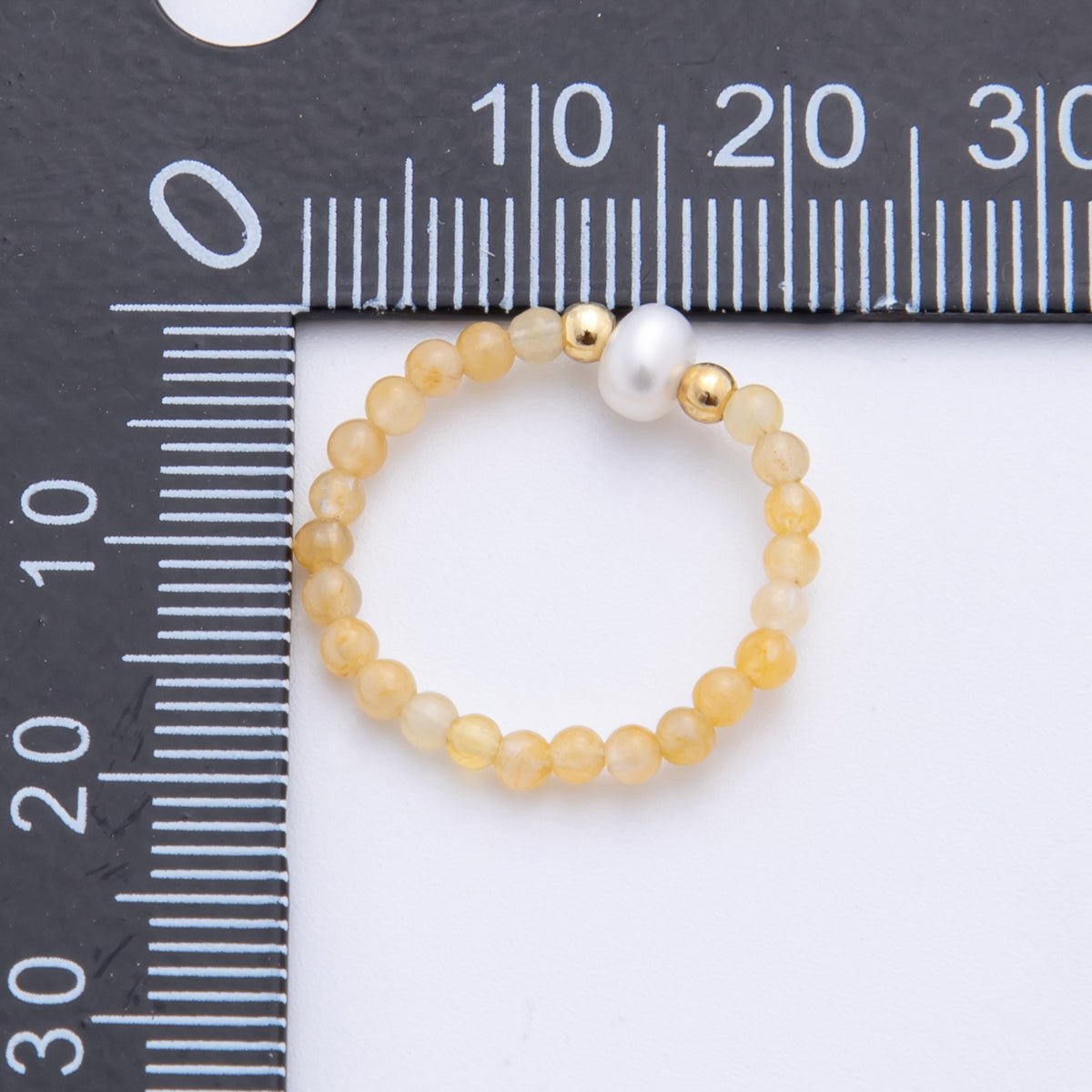 18K Gold Filled Yellow Citrine Gemstone Pearl Bead Stretch Ring | O047 - DLUXCA