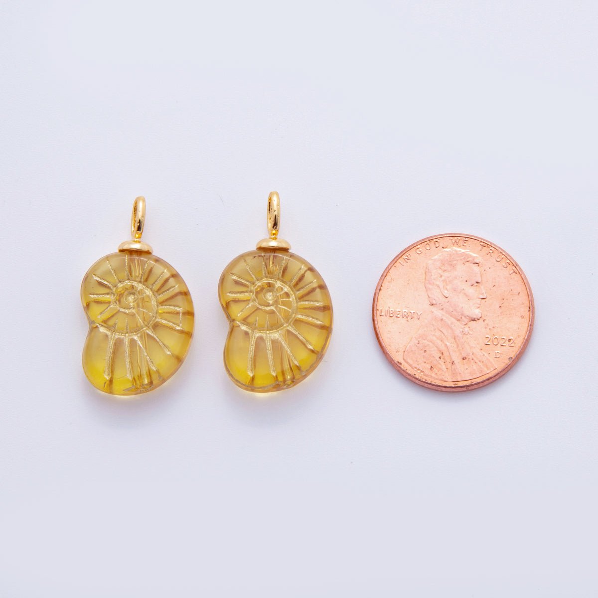 18K Gold Filled Yellow Gold - Lined Nautilus Sea Shell Drop Pendant | AF289 - DLUXCA