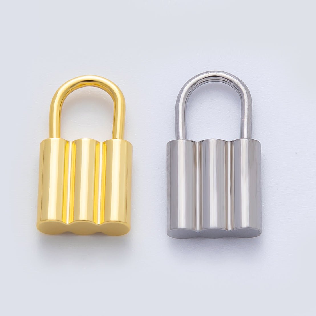 18K Gold Plated 17mm Padlock Triple Tube Finding in Gold & Silver | Z1435 - DLUXCA