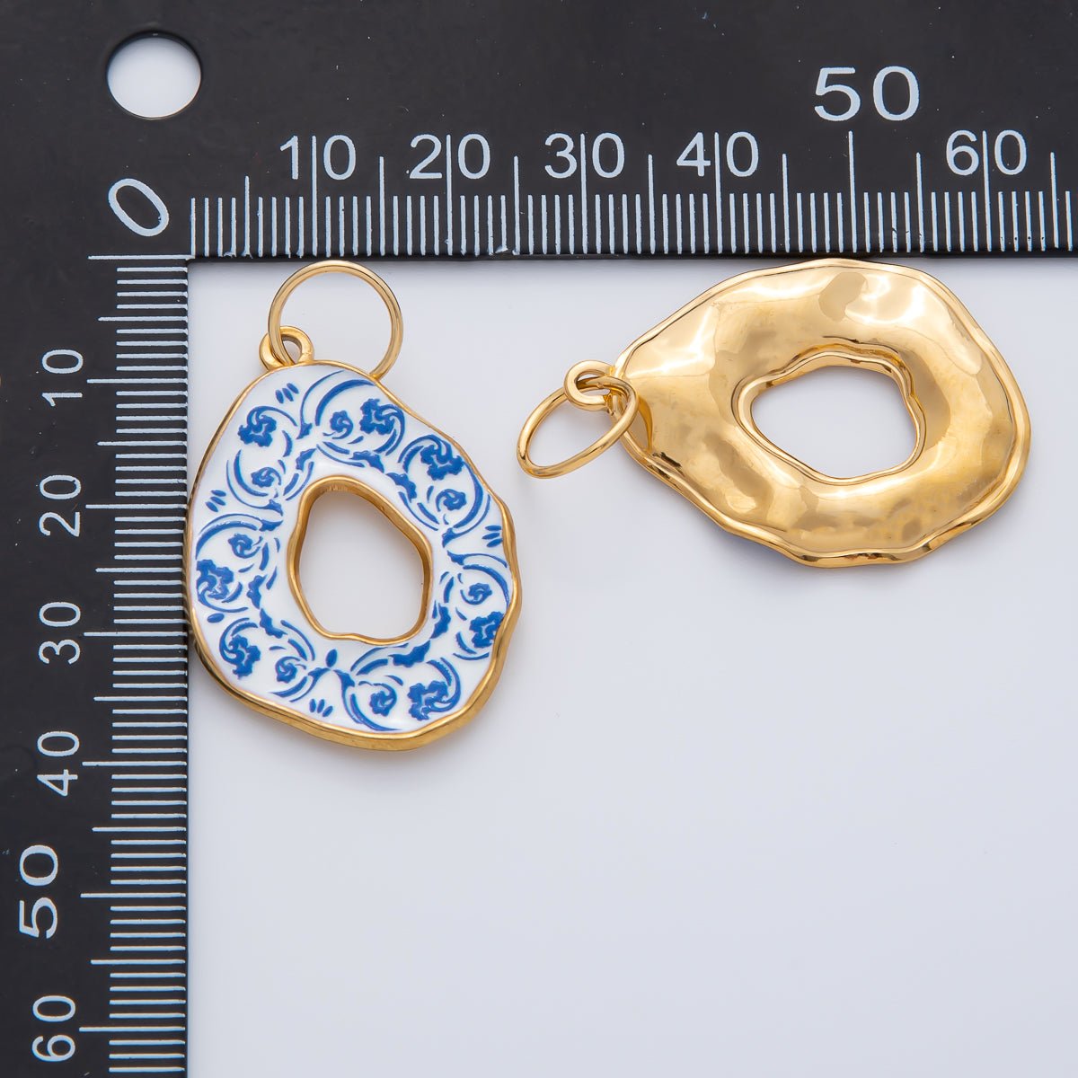 18K Gold Plated 34mm Blue Enamel Donut Floral Charm | AF1420 - DLUXCA