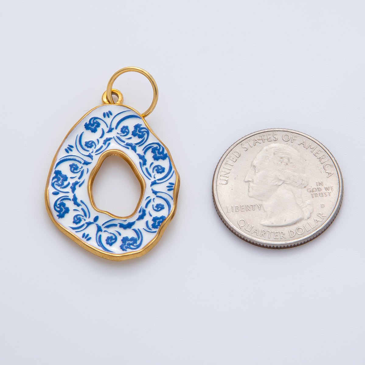 18K Gold Plated 34mm Blue Enamel Donut Floral Charm | AF1420 - DLUXCA