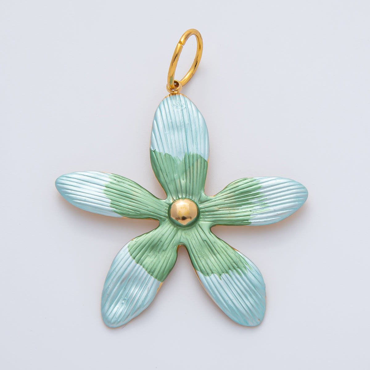 18K Gold Plated 41mm Black, Green, Pink Enamel Flower Charm | AF1424 AF1425 - DLUXCA