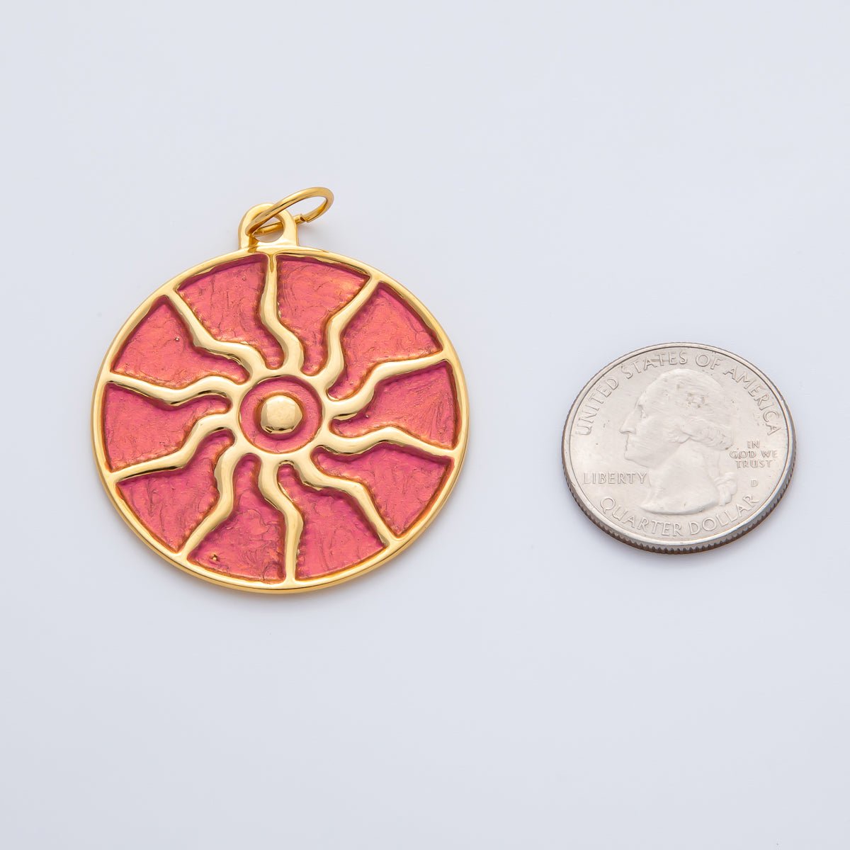 18K Gold Plated 45mm Red Enamel Solar Eclipse Medallion Charm | AF1418 - DLUXCA