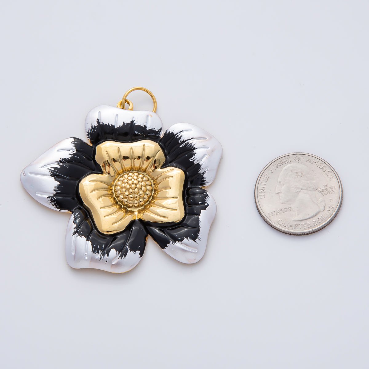18K Gold Plated 51mm Blue, Pink, Black Enamel Blooming Flower Charm | AF1421 AF1422 - DLUXCA