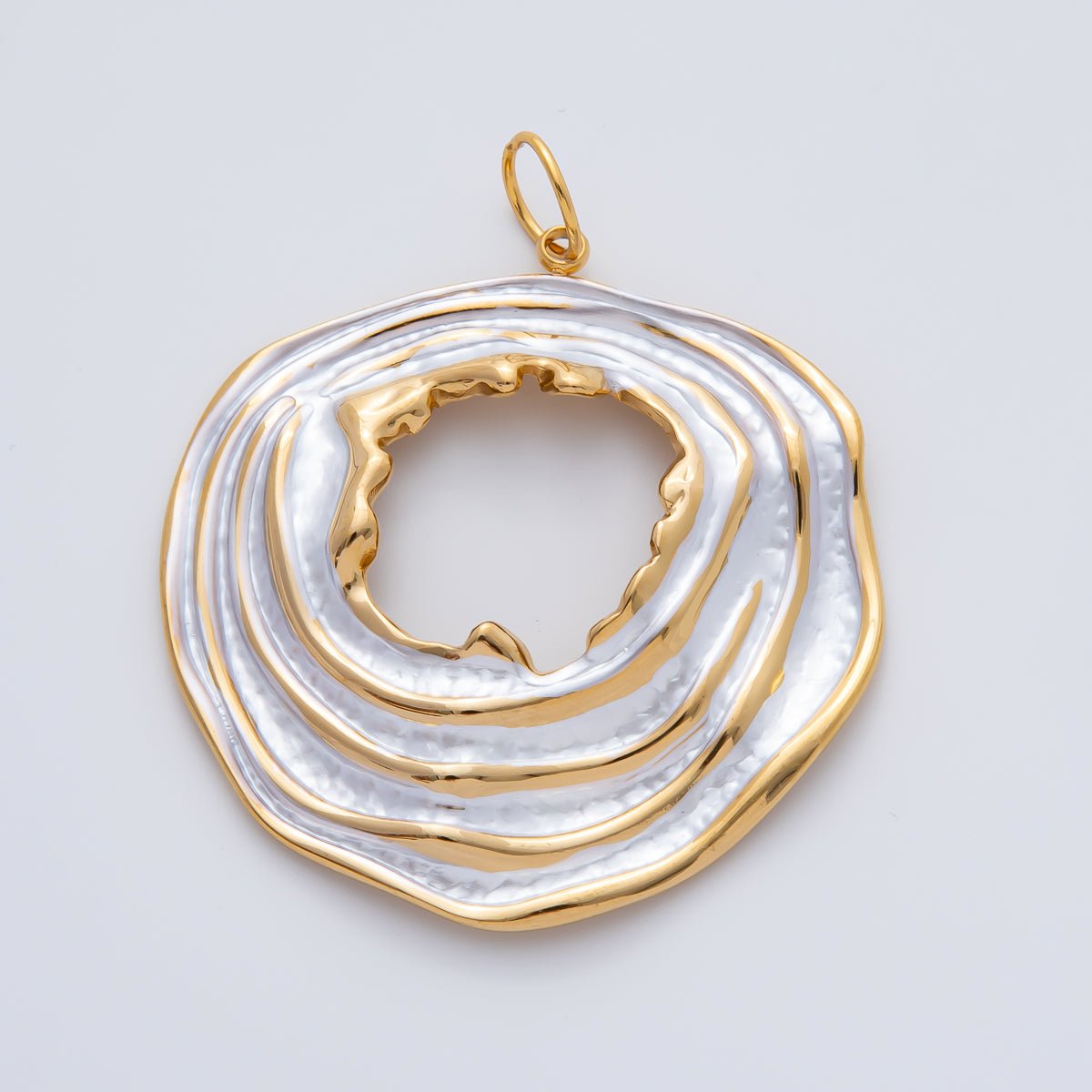 18K Gold Plated 55mm Black, White Enamel Oval Multiple Layers Charm | AF1426 - DLUXCA