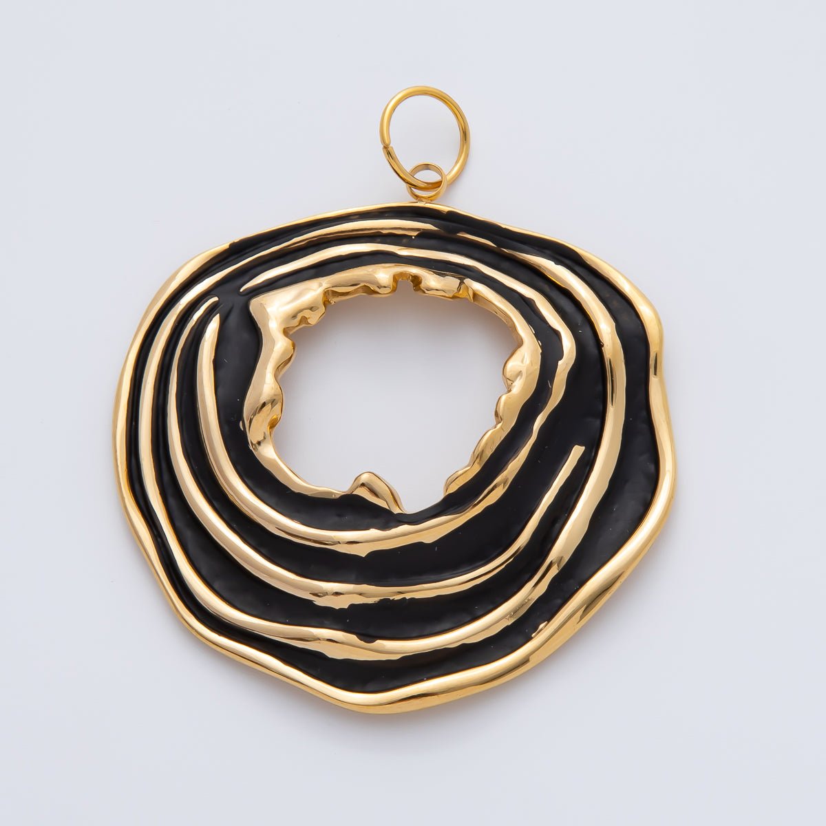 18K Gold Plated 55mm Black, White Enamel Oval Multiple Layers Charm | AF1426 - DLUXCA