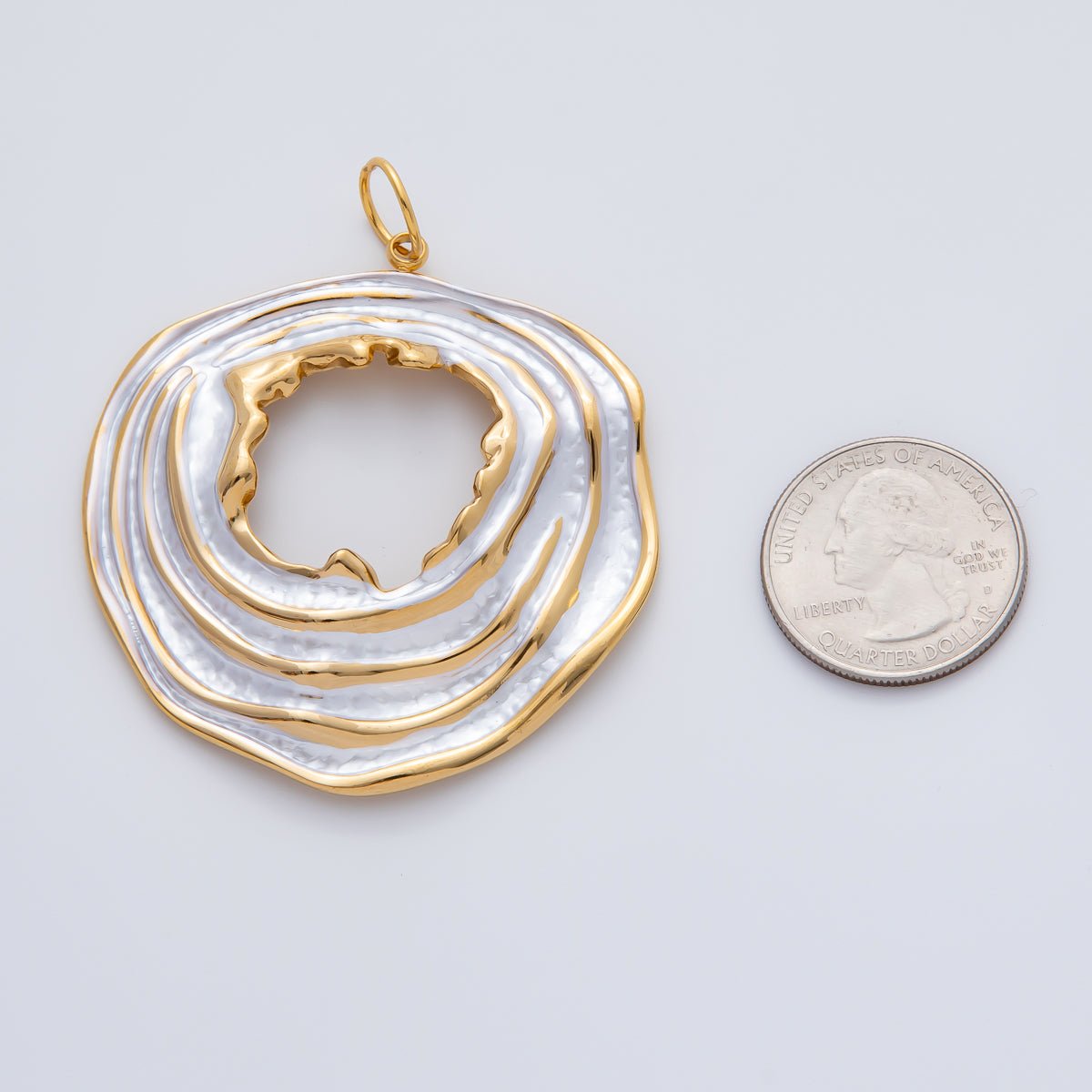 18K Gold Plated 55mm Black, White Enamel Oval Multiple Layers Charm | AF1426 - DLUXCA