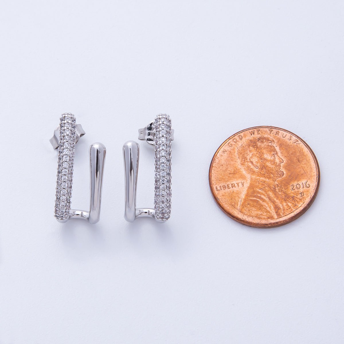 19mm Micro Paved CZ Double Claw J - Shaped Hoop | Earrings - 00222 - DLUXCA