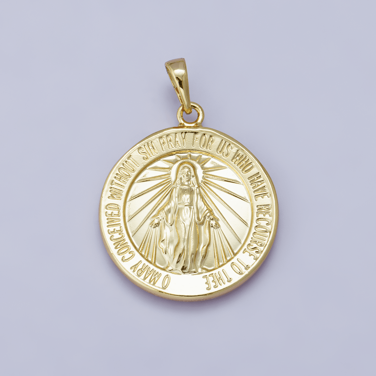 24K, 18K, 14K Gold Filled 29mm Holy Virgin Mary Round Medallion Religious Pendant | H00450 - DLUXCA