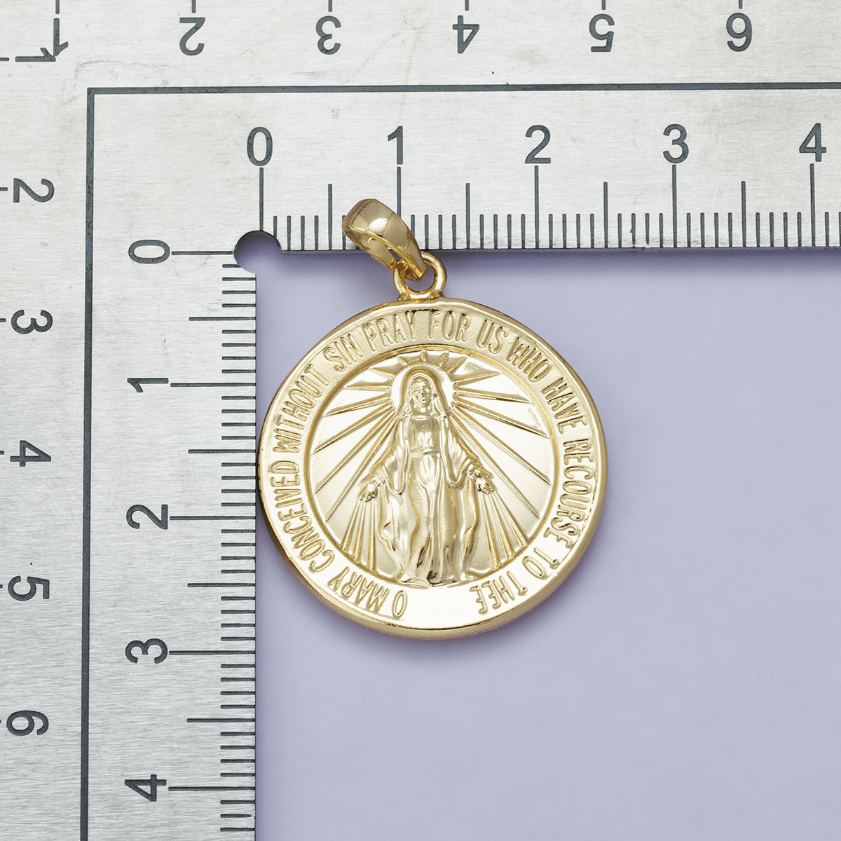 24K, 18K, 14K Gold Filled 29mm Holy Virgin Mary Round Medallion Religious Pendant | H00450 - DLUXCA