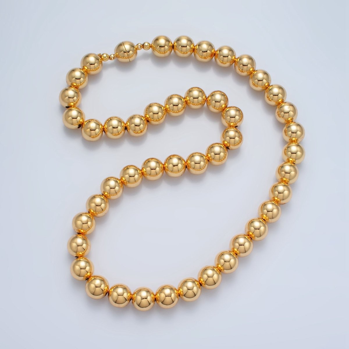 24K Gold Filled 10mm, 12mm, 14mm Beaded Bubble Magnetic Closure 18.5 Inch Necklace | WA - 2635 ~ WA - 2637 - DLUXCA