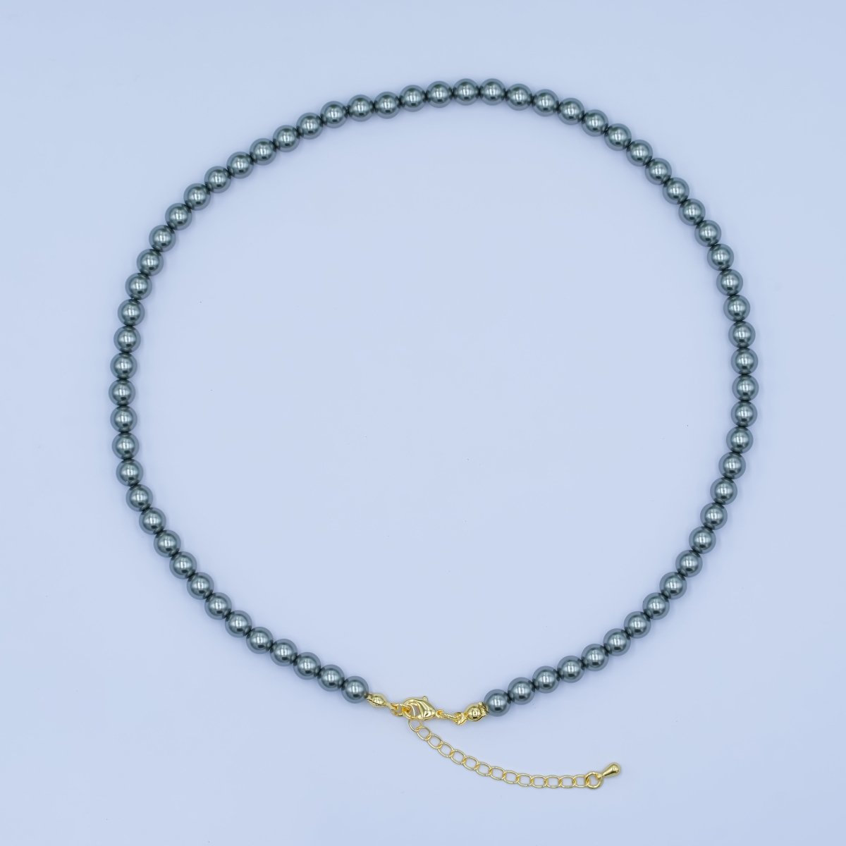 24K Gold Filled 10mm, 8mm, 6mm, 4mm, 3mm Black Round Shell Pearl 17 Inch Necklace | WA - 2843 ~ WA - 2847 - DLUXCA