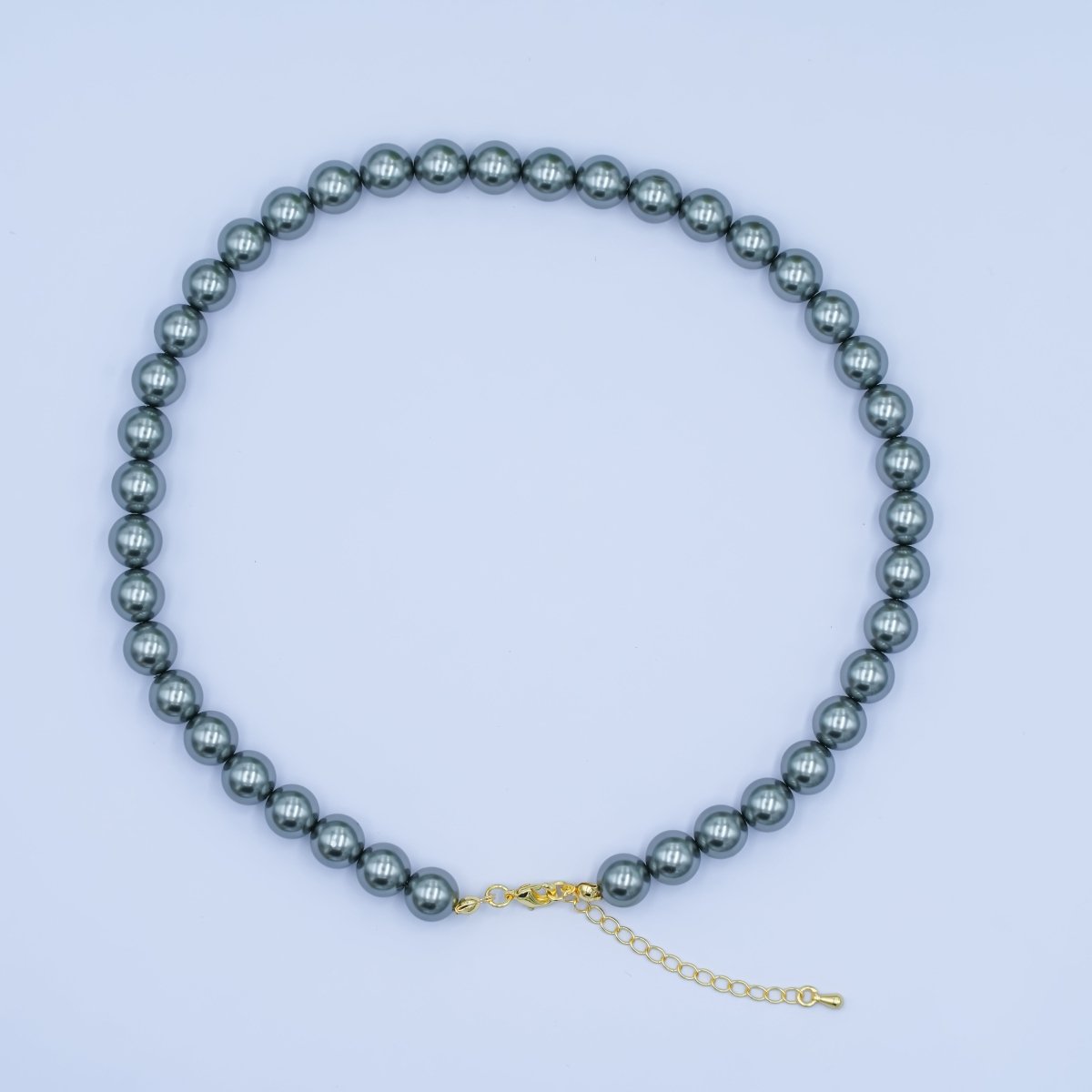 24K Gold Filled 10mm, 8mm, 6mm, 4mm, 3mm Black Round Shell Pearl 17 Inch Necklace | WA - 2843 ~ WA - 2847 - DLUXCA