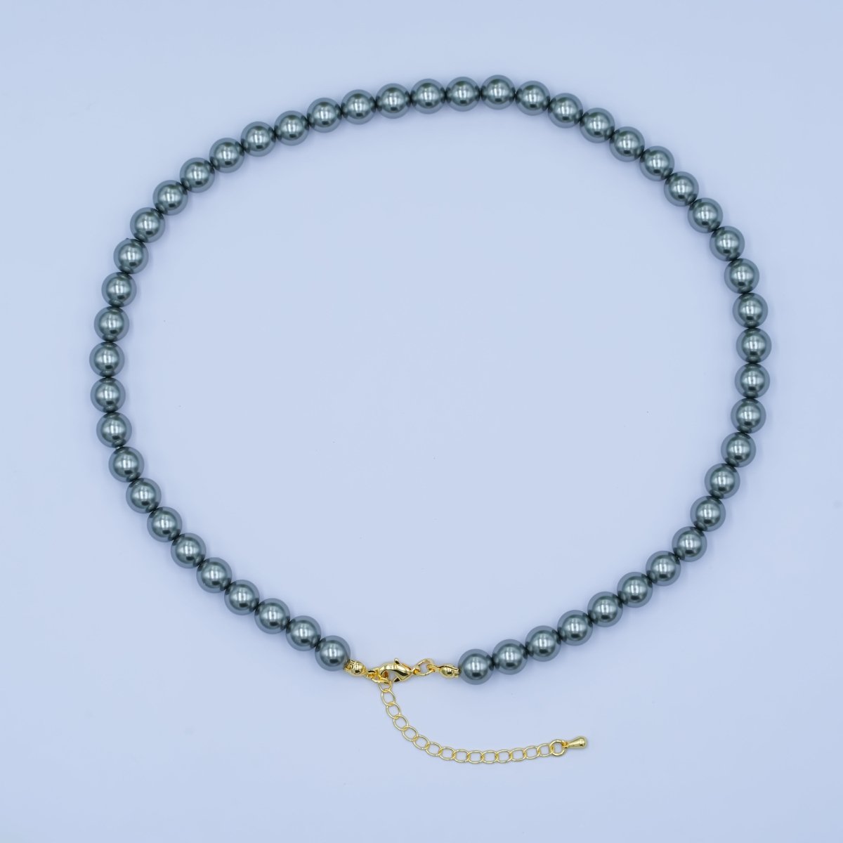 24K Gold Filled 10mm, 8mm, 6mm, 4mm, 3mm Black Round Shell Pearl 17 Inch Necklace | WA - 2843 ~ WA - 2847 - DLUXCA