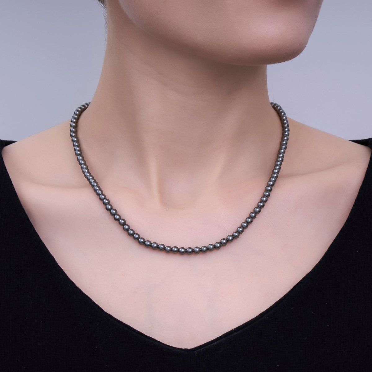 24K Gold Filled 10mm, 8mm, 6mm, 4mm, 3mm Black Round Shell Pearl 17 Inch Necklace | WA - 2843 ~ WA - 2847 - DLUXCA