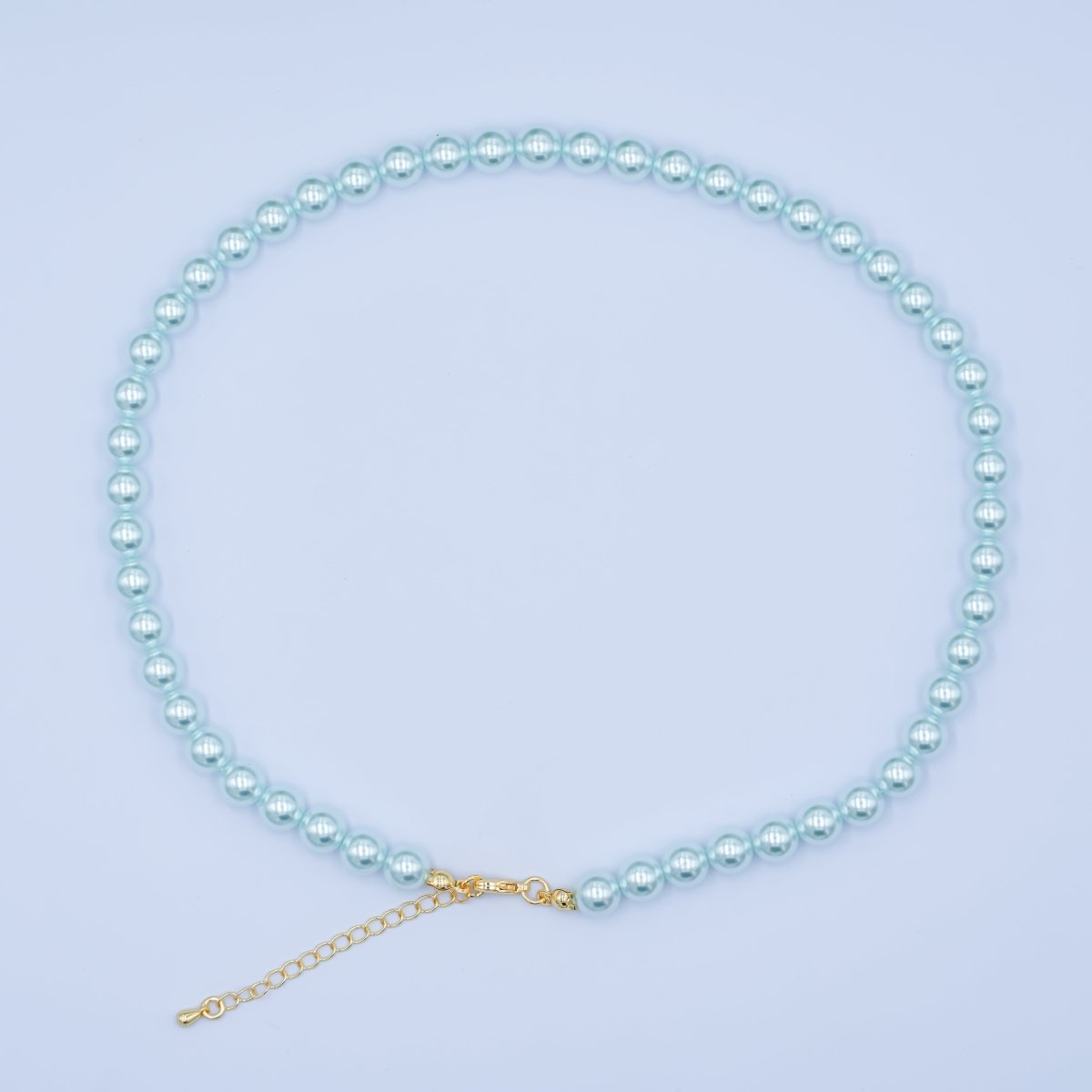 24K Gold Filled 10mm, 8mm, 6mm, 4mm, 3mm Blue Round Shell Pearl 17 Inch Necklace | WA - 2805 ~ WA - 2809 - DLUXCA