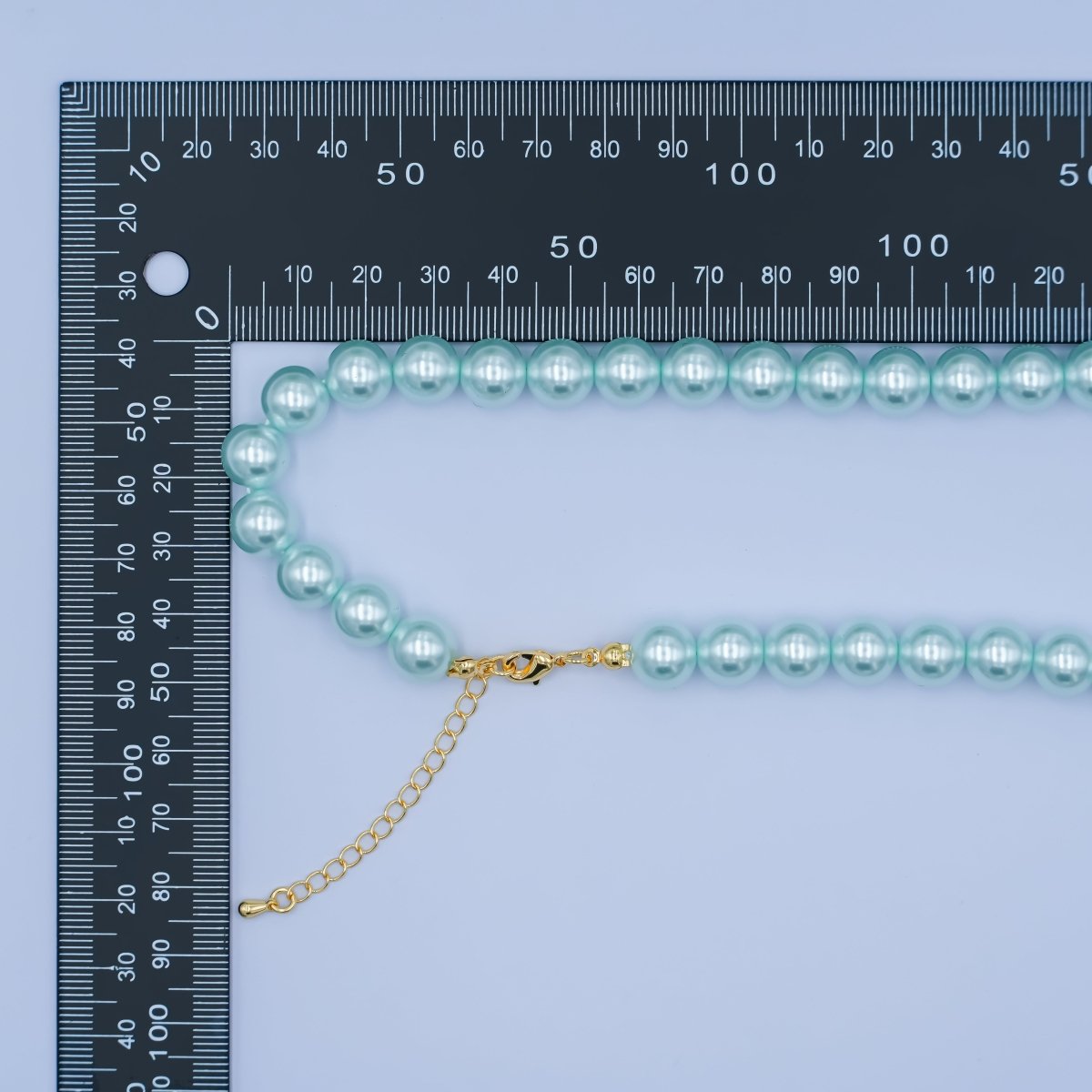 24K Gold Filled 10mm, 8mm, 6mm, 4mm, 3mm Blue Round Shell Pearl 17 Inch Necklace | WA - 2805 ~ WA - 2809 - DLUXCA