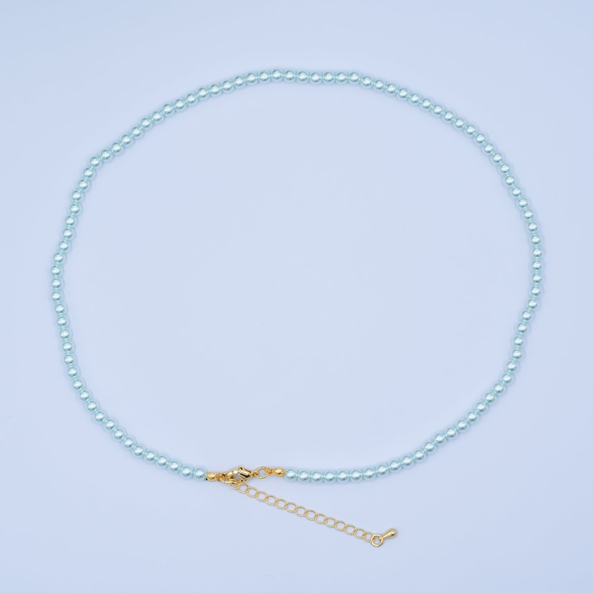 24K Gold Filled 10mm, 8mm, 6mm, 4mm, 3mm Blue Round Shell Pearl 17 Inch Necklace | WA - 2805 ~ WA - 2809 - DLUXCA