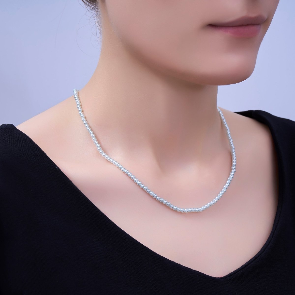 24K Gold Filled 10mm, 8mm, 6mm, 4mm, 3mm Blue Round Shell Pearl 17 Inch Necklace | WA - 2805 ~ WA - 2809 - DLUXCA