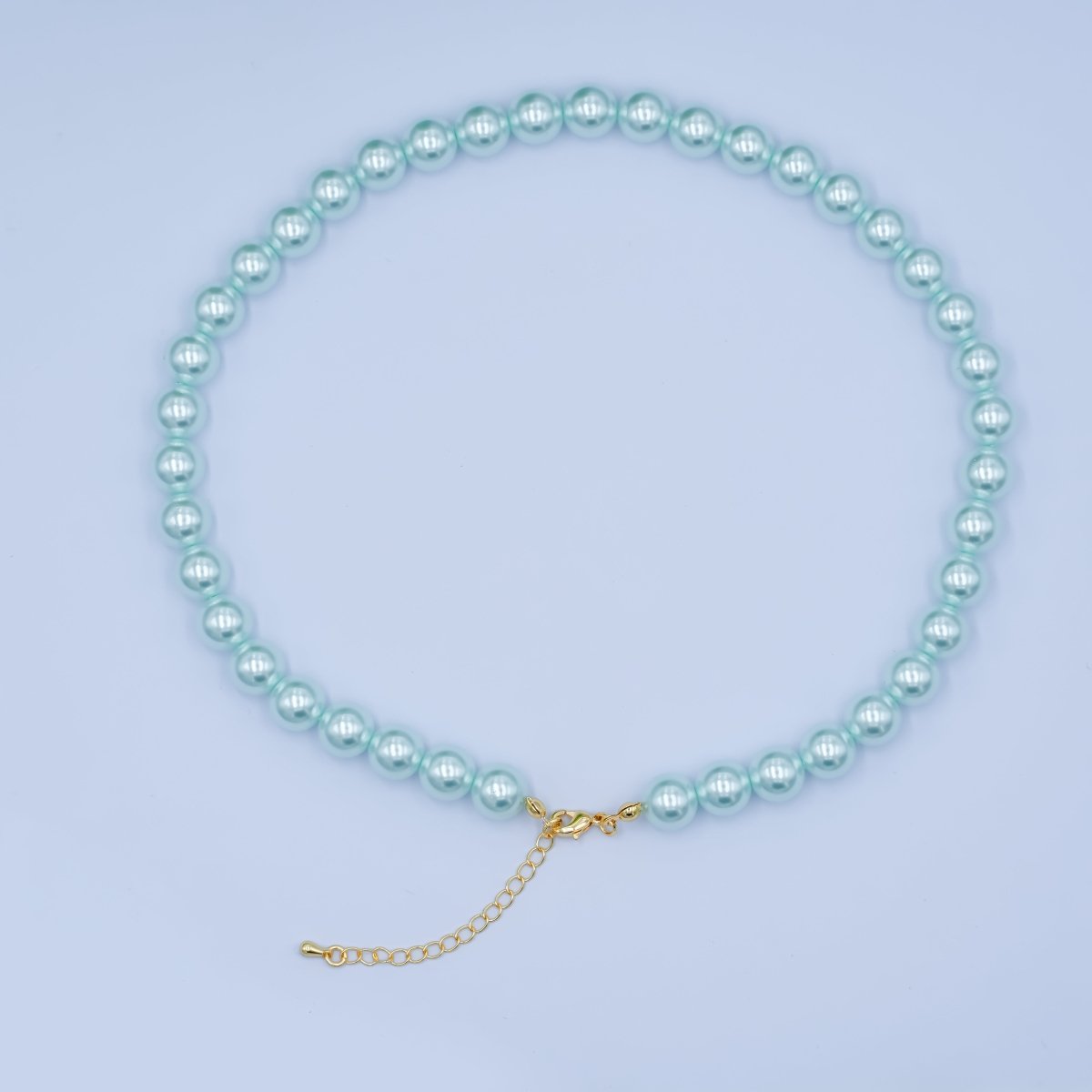 24K Gold Filled 10mm, 8mm, 6mm, 4mm, 3mm Blue Round Shell Pearl 17 Inch Necklace | WA - 2805 ~ WA - 2809 - DLUXCA