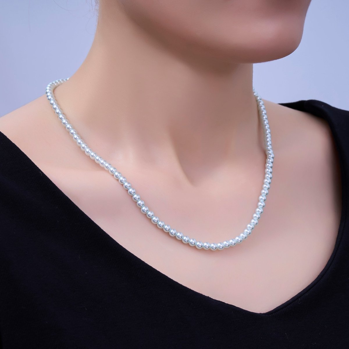 24K Gold Filled 10mm, 8mm, 6mm, 4mm, 3mm Blue Round Shell Pearl 17 Inch Necklace | WA - 2805 ~ WA - 2809 - DLUXCA