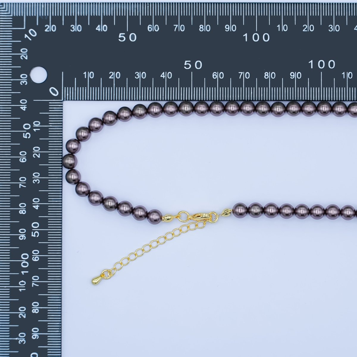 24K Gold Filled 10mm, 8mm, 6mm, 4mm, 3mm Brown Round Shell Pearl 17 Inch Necklace | WA - 2815 ~ WA - 2819 - DLUXCA