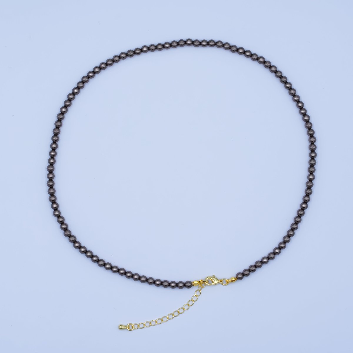 24K Gold Filled 10mm, 8mm, 6mm, 4mm, 3mm Brown Round Shell Pearl 17 Inch Necklace | WA - 2815 ~ WA - 2819 - DLUXCA