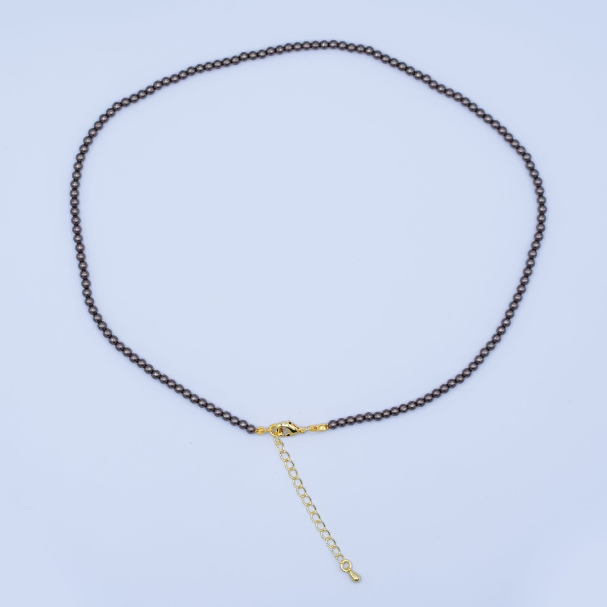 24K Gold Filled 10mm, 8mm, 6mm, 4mm, 3mm Brown Round Shell Pearl 17 Inch Necklace | WA - 2815 ~ WA - 2819 - DLUXCA