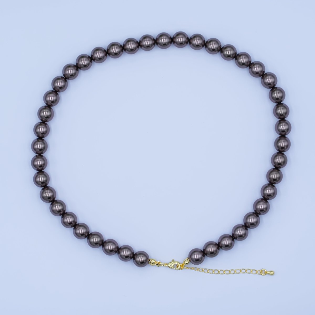 24K Gold Filled 10mm, 8mm, 6mm, 4mm, 3mm Brown Round Shell Pearl 17 Inch Necklace | WA - 2815 ~ WA - 2819 - DLUXCA
