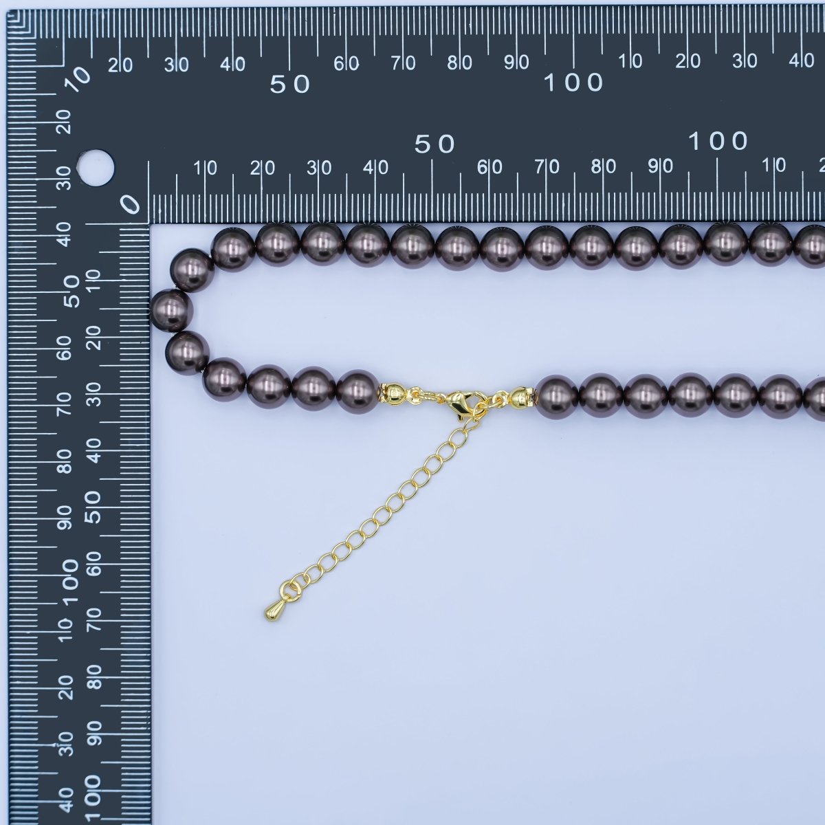 24K Gold Filled 10mm, 8mm, 6mm, 4mm, 3mm Brown Round Shell Pearl 17 Inch Necklace | WA - 2815 ~ WA - 2819 - DLUXCA