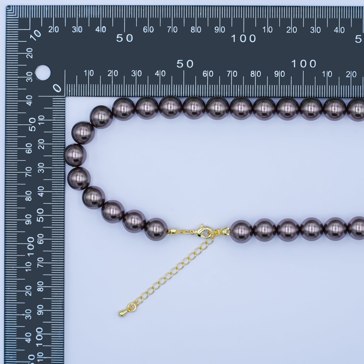 24K Gold Filled 10mm, 8mm, 6mm, 4mm, 3mm Brown Round Shell Pearl 17 Inch Necklace | WA - 2815 ~ WA - 2819 - DLUXCA