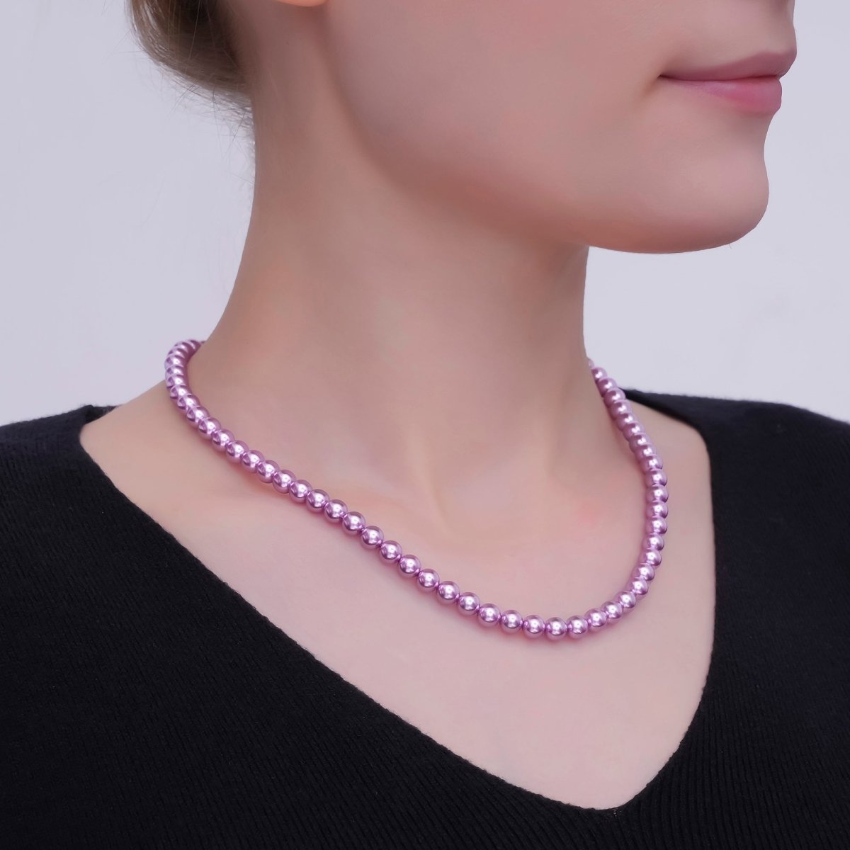 24K Gold Filled 10mm, 8mm, 6mm, 4mm, 3mm Dark Purple Round Shell Pearl 17 Inch Necklace | WA - 2835 ~ WA - 2831 - DLUXCA