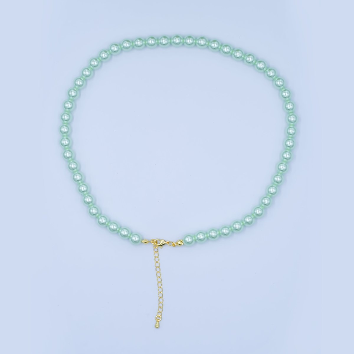 24K Gold Filled 10mm, 8mm, 6mm, 4mm, 3mm Green Round Shell Pearl 17 Inch Necklace | WA - 2800 ~ WA - 2804 - DLUXCA