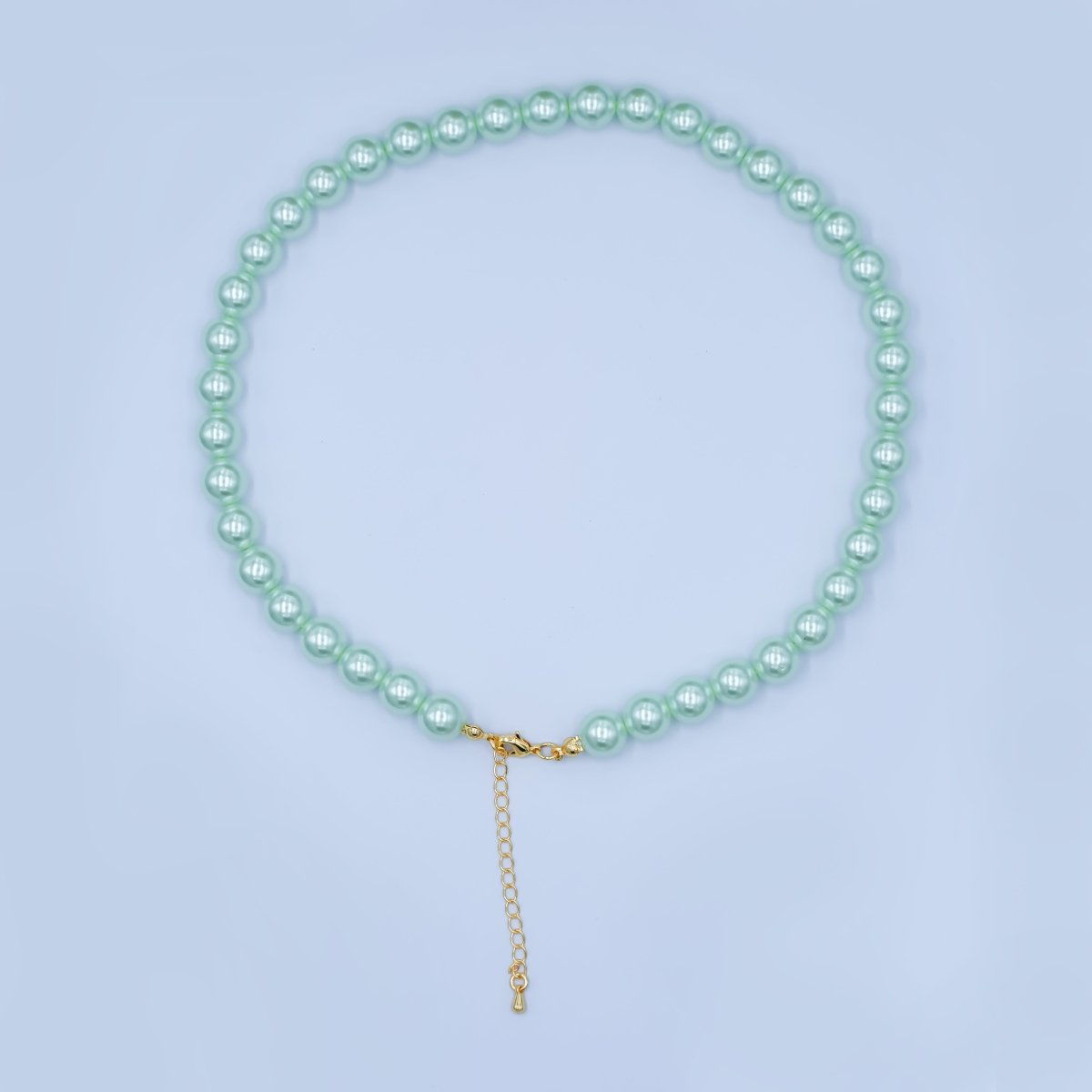 24K Gold Filled 10mm, 8mm, 6mm, 4mm, 3mm Green Round Shell Pearl 17 Inch Necklace | WA - 2800 ~ WA - 2804 - DLUXCA