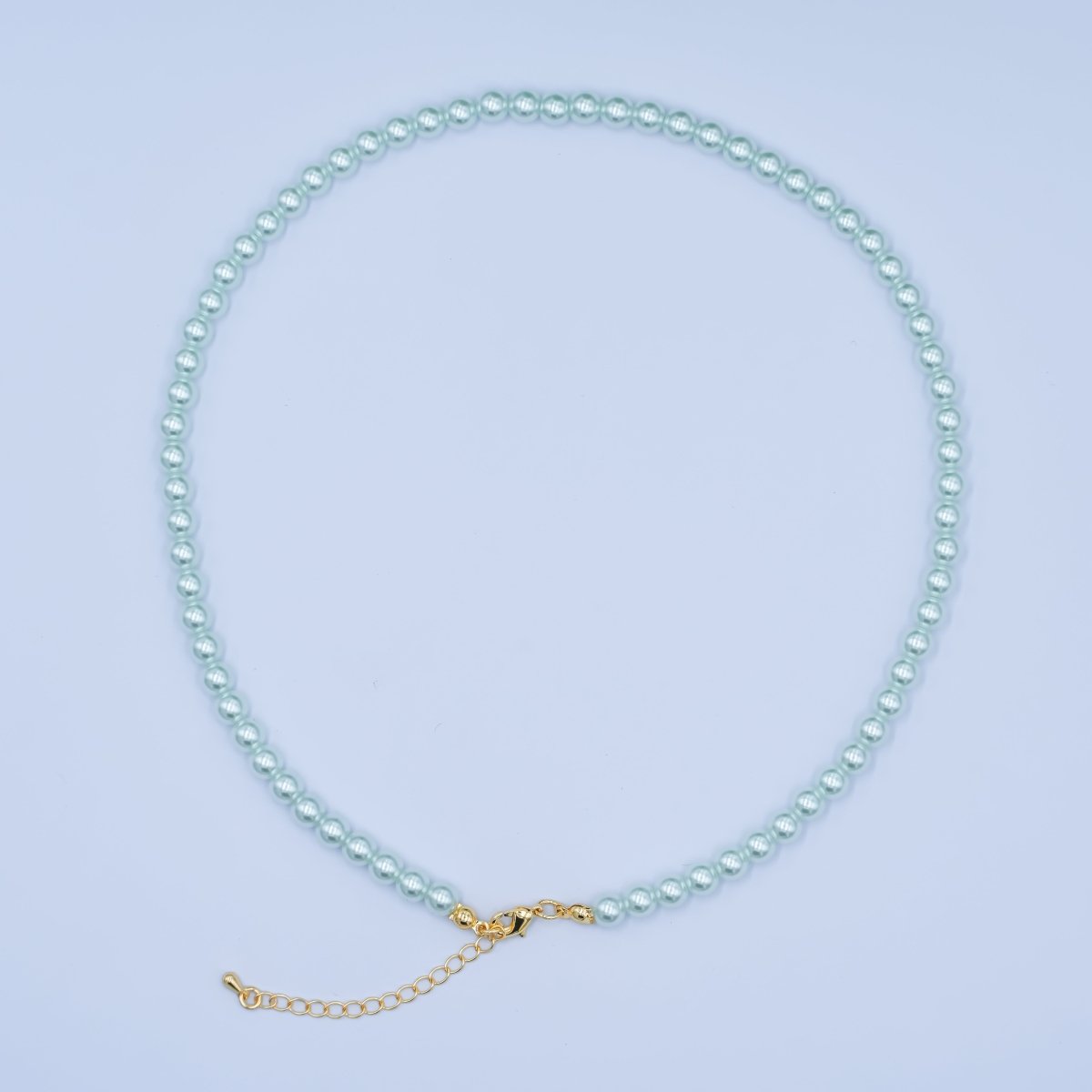 24K Gold Filled 10mm, 8mm, 6mm, 4mm, 3mm Green Round Shell Pearl 17 Inch Necklace | WA - 2800 ~ WA - 2804 - DLUXCA