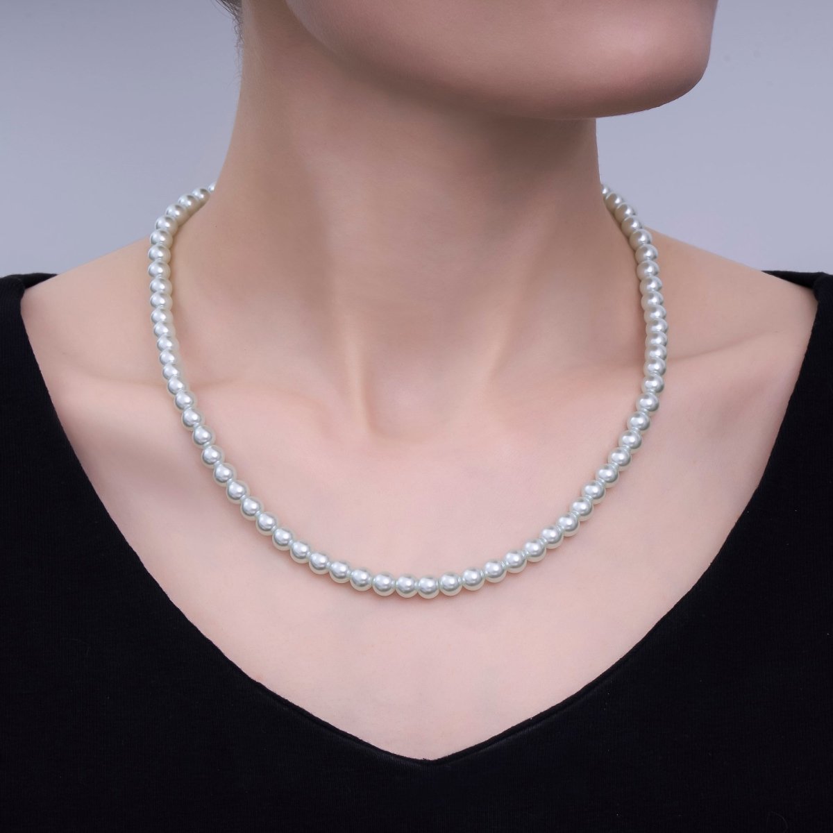 24K Gold Filled 10mm, 8mm, 6mm, 4mm, 3mm Green Round Shell Pearl 17 Inch Necklace | WA - 2800 ~ WA - 2804 - DLUXCA